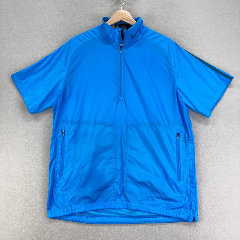 Nike GOLF Windbreaker Mens Medium Blue 1/2 Zip Short Sleeve Pullover Performance